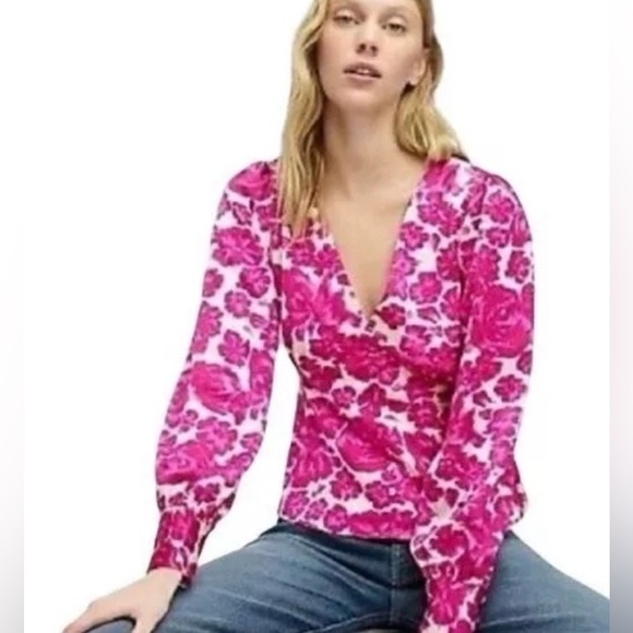 J Crew Deep V Neck Button Front Blouse Sz 2 - Picture 2 of 9